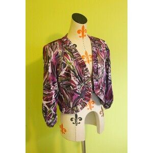 Lavender & Honey Jacket Raspberry Abstract Print Loop Neckline Lined Sz L